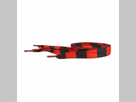 červenočierne pruhované šnúrky širšie, ploché šnúrky do topánok dĺžka 110cm šírka 1,9cm materiál:100%polyester